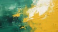 Abstract Gold Yellow, Dark Green Art Texture: Closeup, Oil Acrylic, Brushstroke, Pallet Knife, Canvas