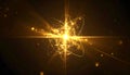 Abstract golden atom structure with glowing energy and light particles Royalty Free Stock Photo