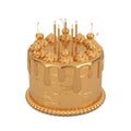 Abstract Golden Birthday Cartoon Dessert Cherry Cake with Candles. 3d Rendering
