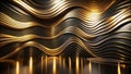 Abstract golden and black wave pattern background design with reflective floor. Generative AI Royalty Free Stock Photo