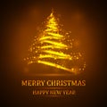 Abstract golden christmas tree on black background. Vector eps10 illustration Royalty Free Stock Photo