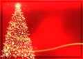 Abstract golden christmas tree on red background Royalty Free Stock Photo