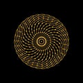 Gold circular mandala design with curved lines and dots isolated on black Royalty Free Stock Photo
