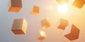 Abstract Golden Cubes Floating in Sunlight A Stunning 3D Render of Geometric Shapes Royalty Free Stock Photo