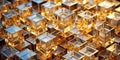 Abstract golden cubes illuminated in a complex arrangement. Generative AI