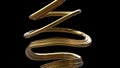 Abstract golden curve shape coiling around itself - isolated on black background