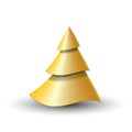 Abstract golden 3D Christmas tree. Isolate New Year realistic Gold Spruce. Royalty Free Stock Photo