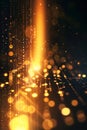 Abstract golden data stream with bokeh lights on dark background, futuristic technology concept Royalty Free Stock Photo