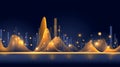 Abstract Golden Data Wave Visualization on Dark Blue Royalty Free Stock Photo