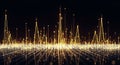 Abstract Golden Digital Data Visualization with Glowing Lines and Particles on Black Background Royalty Free Stock Photo