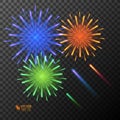 Abstract golden fireworks explosion on transparent background. Royalty Free Stock Photo