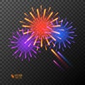 Abstract golden fireworks explosion on transparent background. Royalty Free Stock Photo