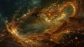 Golden Cosmic Flow: Abstract Wave of Glittering Particles in Space Royalty Free Stock Photo