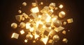 Abstract Golden Geometric Shapes Exploding in Dark Space Royalty Free Stock Photo