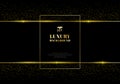 Abstract golden glitter and shiny gold frame on black background. Luxury elegant trendy style. You can use for wedding Invitation