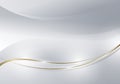 Abstract golden glowing wave lines on white and gray curved clean background luxury style