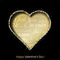 Abstract golden heart cutted from black paper background