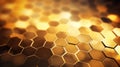 Abstract golden hexagon background. 3d render illustration with depth of field Generative AI Royalty Free Stock Photo
