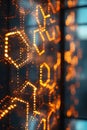 Abstract Golden Hexagonal Grid with Glowing Data Nodes, Portrait Images Generative AI Royalty Free Stock Photo