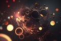 abstract golden light bubbles moving over a dark background. Generative AI Royalty Free Stock Photo