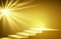 Abstract golden light rays scene with stairs Royalty Free Stock Photo