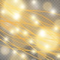 Abstract golden lines, beautiful waves, glitter and dust effect, bright flashes Royalty Free Stock Photo