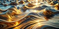 Abstract golden liquid waves illuminated by sunlight, a luxurious textured surface. Generative AI Royalty Free Stock Photo