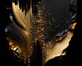 Abstract golden luxury. black and gold tones painting background. Thick paint Light black splatter. Realistic and naturalistic