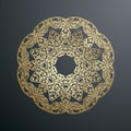 Abstract golden microchip pattern on dark background, mandala template with connecting dots and lines