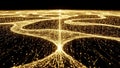 Abstract golden network of glowing particles and pathways on a dark background Royalty Free Stock Photo