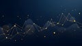 Abstract Golden Network of Interconnected Dots and Lines on Dark Blue, Illustrating Data, Technology, and Global Connections Royalty Free Stock Photo