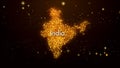 Abstract Golden Orange Glowing Shiny Blurry Focus Sparks Dots Mosaic India Map And Label Text With Stars Royalty Free Stock Photo