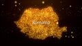 Abstract Golden Orange Glowing Shiny Blurry Focus Sparks Dots Mosaic Romania Map And Label Text With Stars Royalty Free Stock Photo