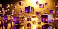Abstract golden and purple cubes floating in space a luxurious 3d render. Generative AI Royalty Free Stock Photo