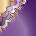 Abstract golden purple metallic background with wavy paper cutout effect