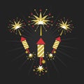 Abstract golden and red rocket firework and blasts on black background Royalty Free Stock Photo