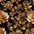 Abstract Golden Roses Painting Flowers Seamless Pattern Colorful Digital Background Floral Design - ai generated Royalty Free Stock Photo