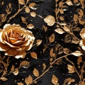 Abstract Golden Roses Painting Flowers Seamless Pattern Colorful Digital Background Floral Design - ai generated Royalty Free Stock Photo