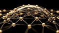 Abstract Golden Sphere Network 3D Render of Interconnected Nodes on Black Background Royalty Free Stock Photo
