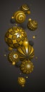 Abstract golden spheres vector phone background, composition of flying balls decorated with patterns of gold, 3D mixed variety