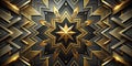 Abstract golden starburst geometric pattern with black accents and linear design elements. Generative AI Royalty Free Stock Photo