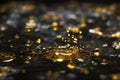 Abstract golden water drops effect in dark water backgroun Royalty Free Stock Photo