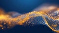 Abstract golden wave of connected particles symbolizing big data quantum computing futuristic digital transformation
