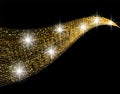 Abstract golden wave design element with shine effect on a black background. Comet. illustration Royalty Free Stock Photo