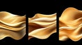 Abstract golden waves against black background in triptych format Royalty Free Stock Photo