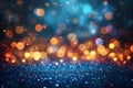 Abstract golden yellow and blue glitter lights background. Circle blurred bokeh Royalty Free Stock Photo