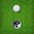 Abstract golf sport background of golf ball and golf hole on green grass background. Royalty Free Stock Photo