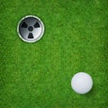 Abstract golf sport background of golf ball and golf hole on green grass background. Royalty Free Stock Photo