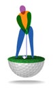 Abstract golfer on half golf ball