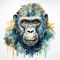 Abstract Gorilla On Watercolor Background: Hand Drawn Realistic Animal Portrait Royalty Free Stock Photo